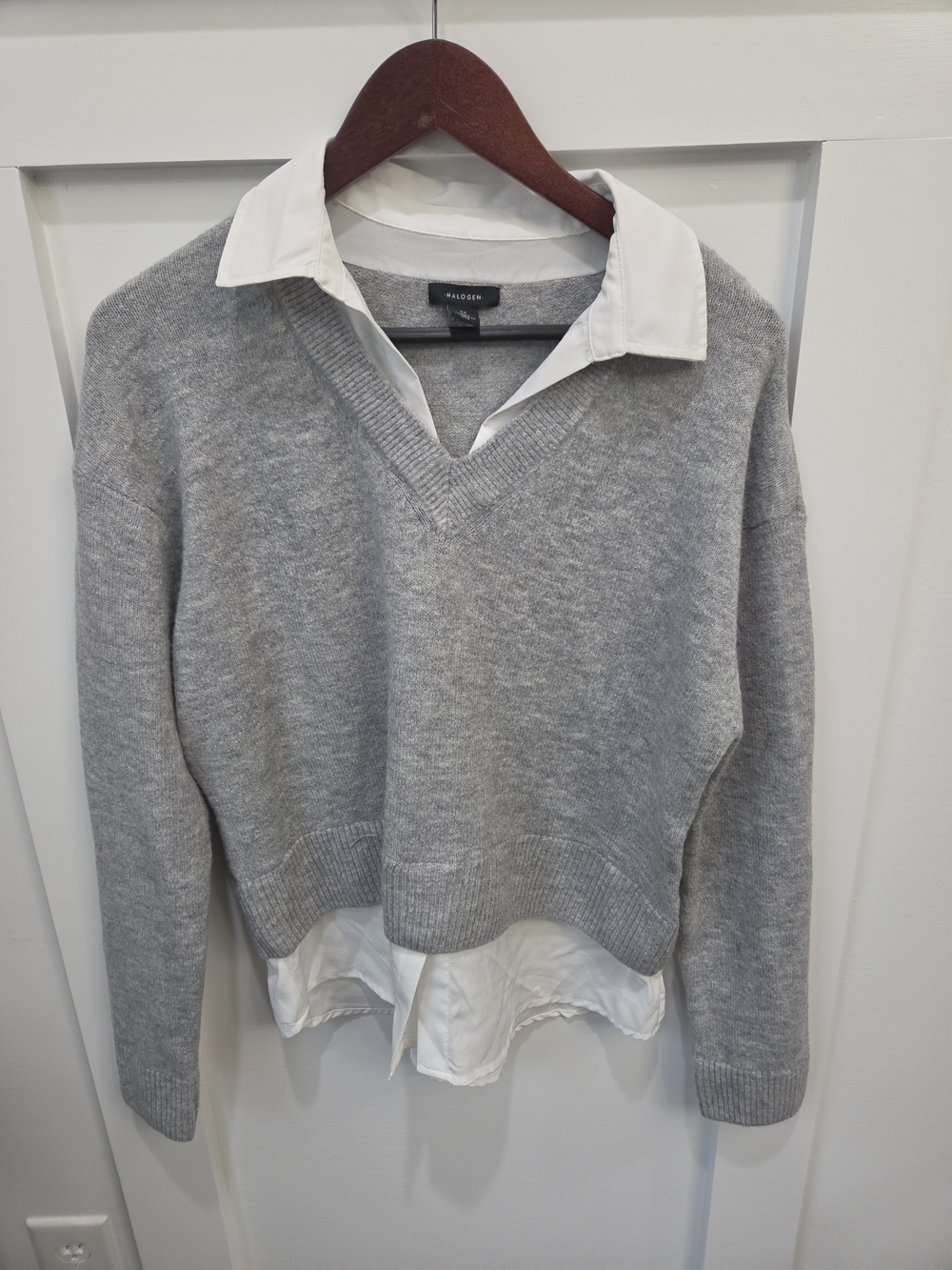Halogen V-Neck Gray Layered Sweater